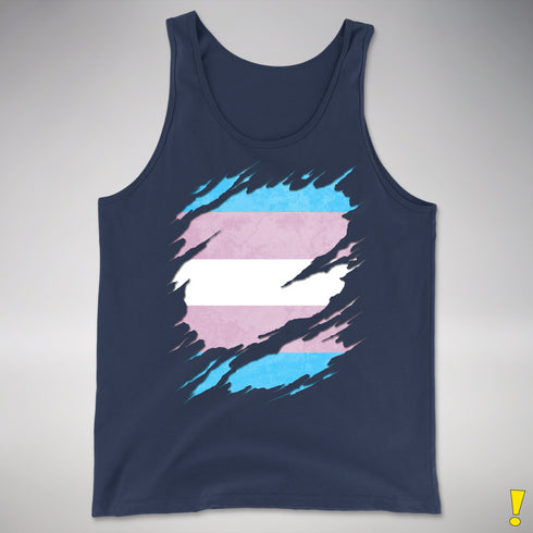 Transgender Pride Flag Ripped Reveal Premium Tank Top - Navy